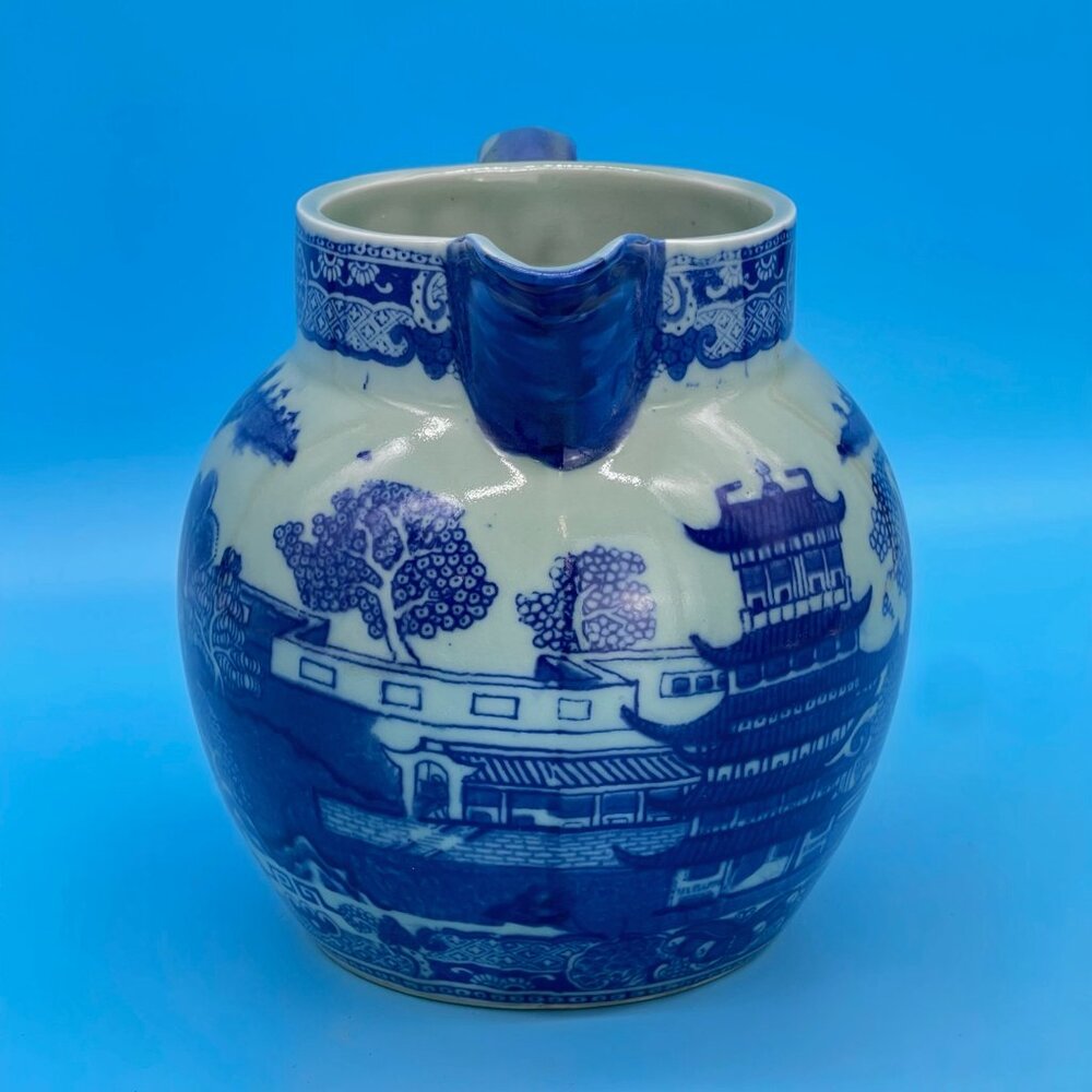 Vtg Victoria Ware Ironstone Pitcher Jug Flow Blue Transfer Ware Asian Village - Picture 5 of 11